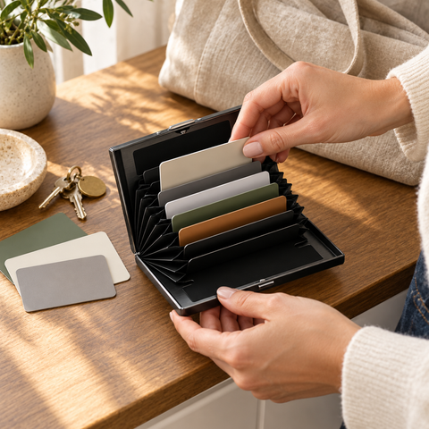 Organizing everyday cards at home before going out